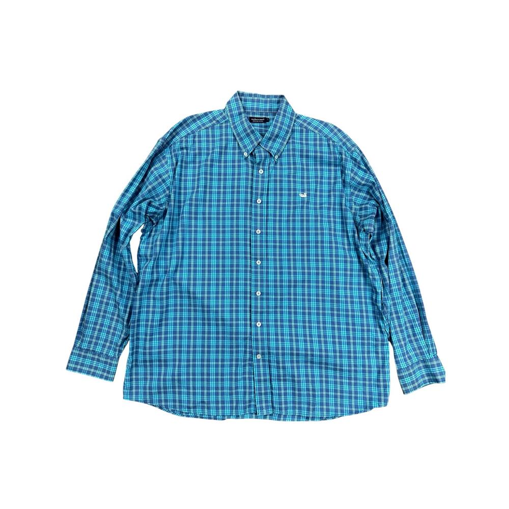 Southern Marsh XL Mens Blue Turquoise Plaid Long Sleeve Button Down Shirt Prep